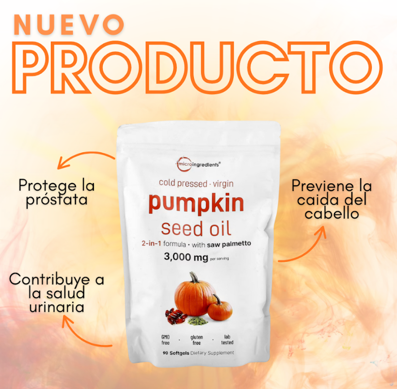 Aceite de semilla de calabaza, Prensado en frío,90 cápsulas blandas Micro Ingredients 100% Original