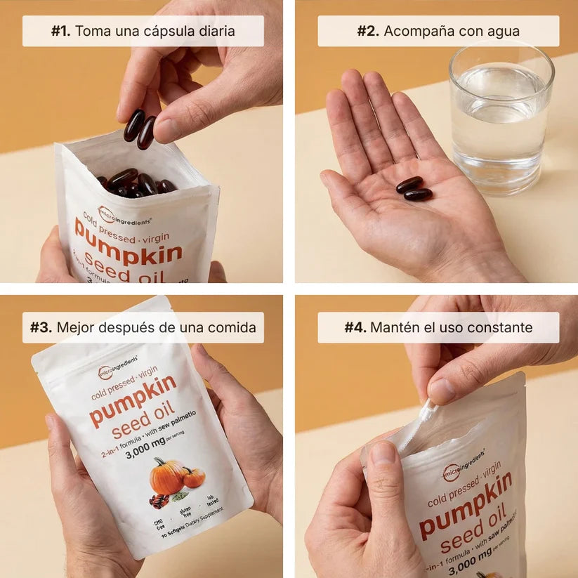 Aceite de semilla de calabaza, Prensado en frío,90 cápsulas blandas Micro Ingredients 100% Original